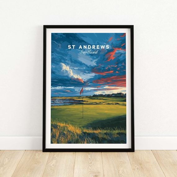 St Andrews Scotland Old Course Golf Flag Sunset Sports Poster