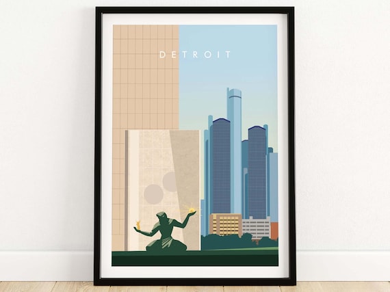 Detroit Michigan Skyline Spirit of Detroit Statue Minimalist Poster