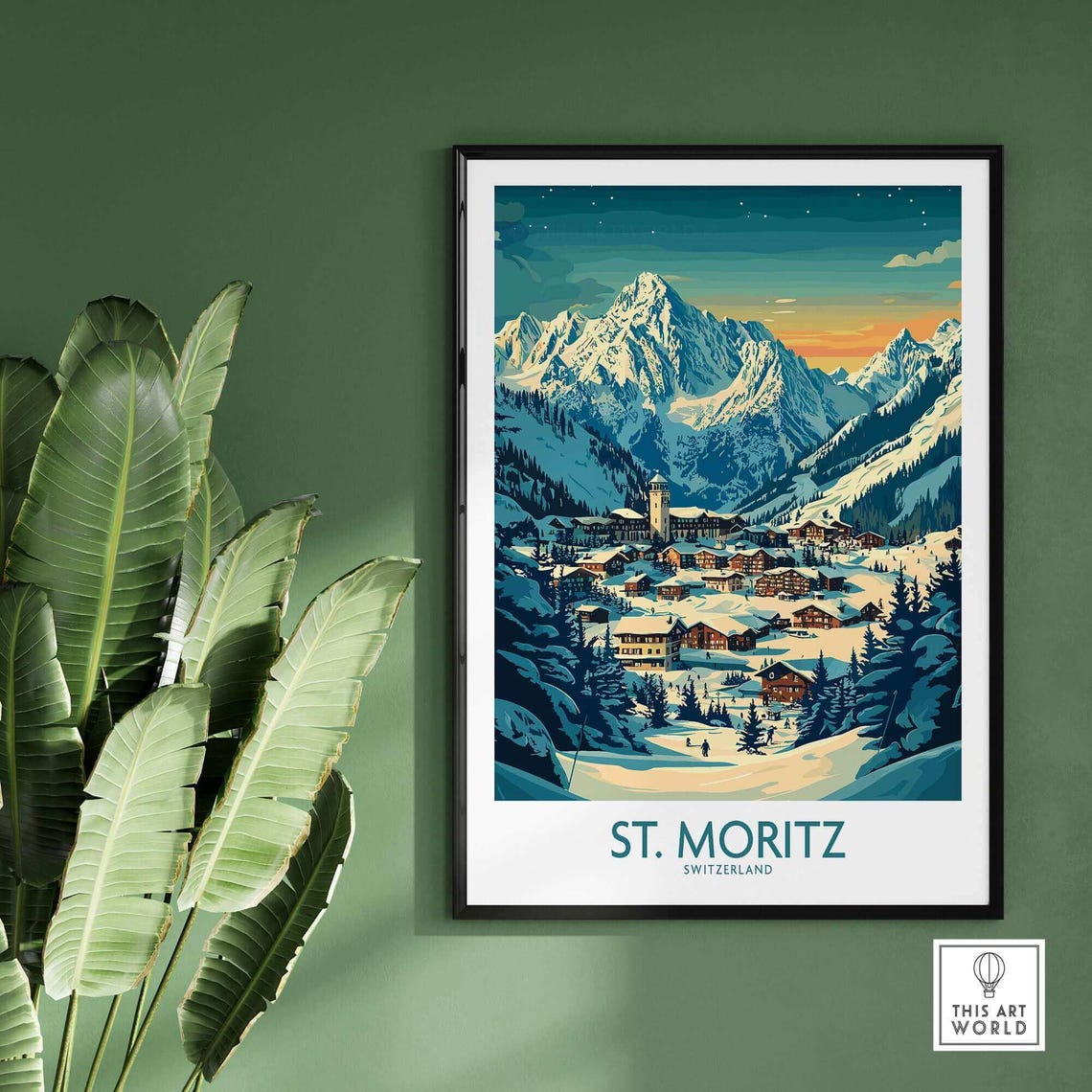 Winter Sports, St Moritz Ski Lodge Art Print - Image 2