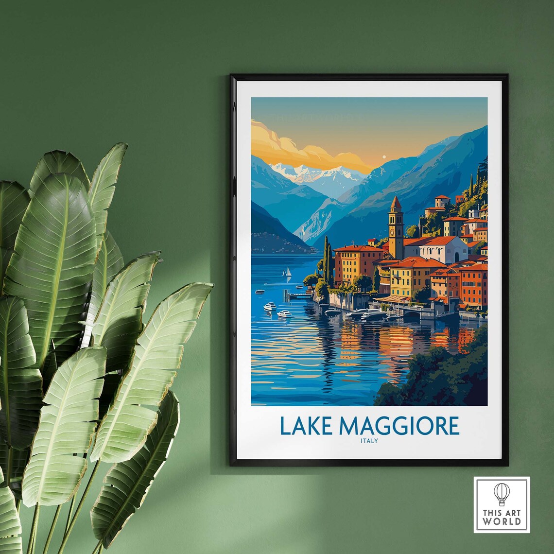 Lake Maggiore Italy Lakeside Village Bell Tower Travel Poster - Image 2