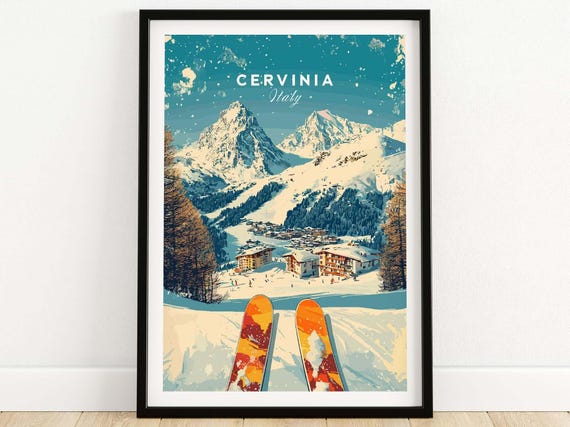 Cervinia Ski Print, Italy Winter Sports Gift