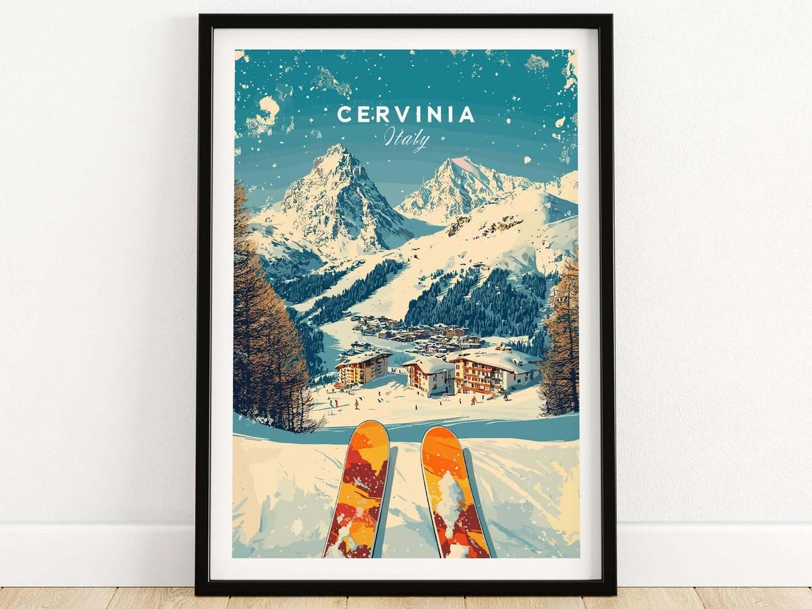 Cervinia Ski Print, Italy Winter Sports Gift