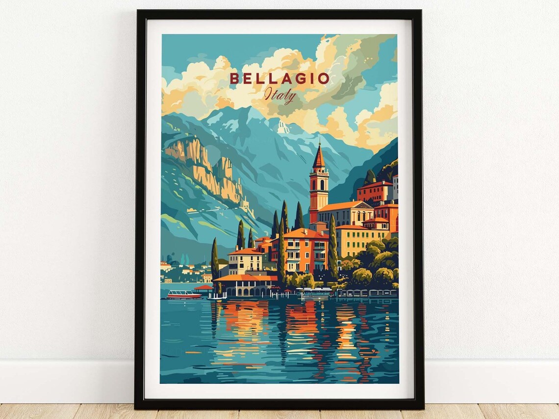 Bellagio Italy Lake Como Waterfront Village Travel Art Poster