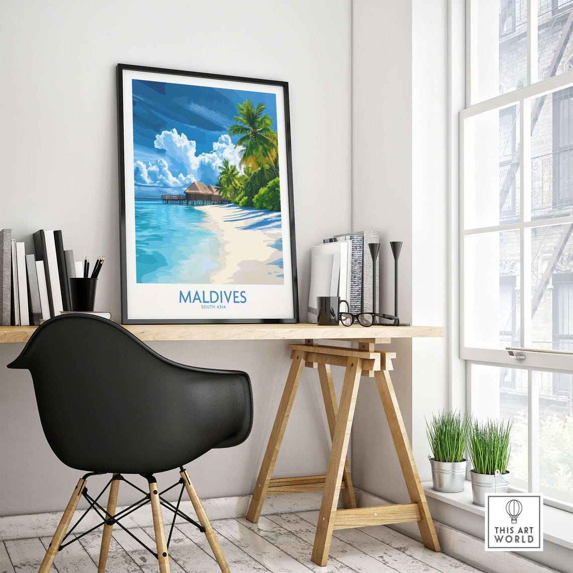 Maldives Tropical Beach Illustration, Wall Art Print - Image 4