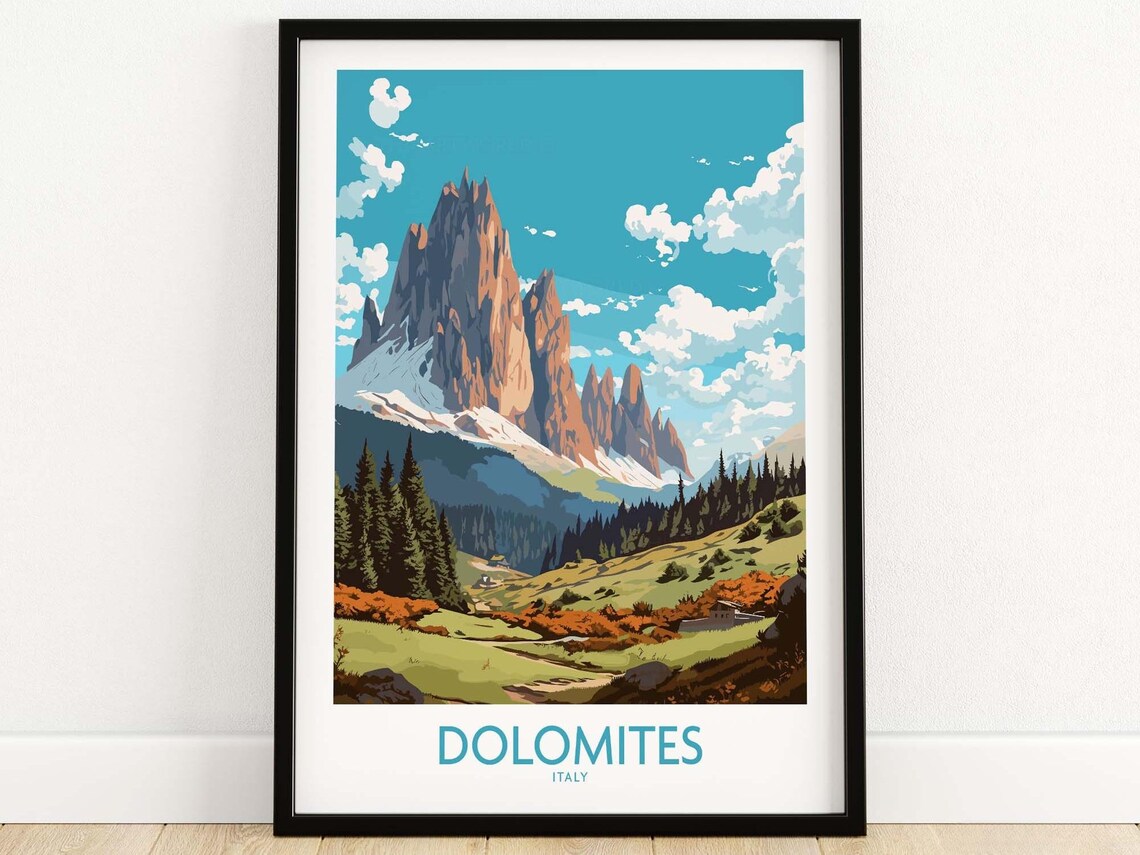 Dolomites Italy Travel Poster, Europe Wall Art Print
