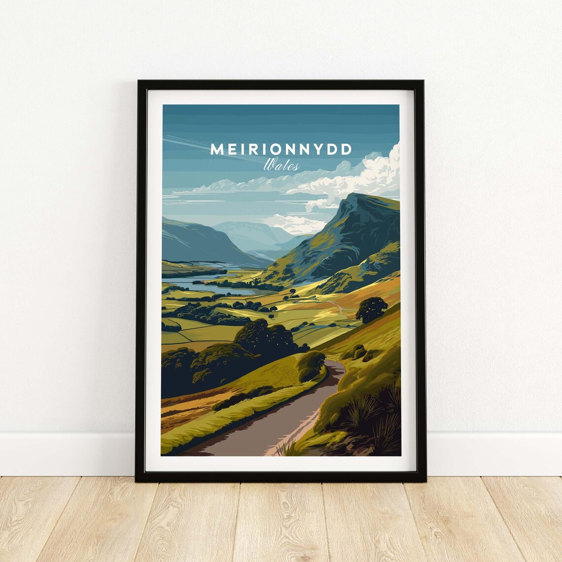 Meirionnydd Wales Mountain Valley Lake Vintage Travel Poster