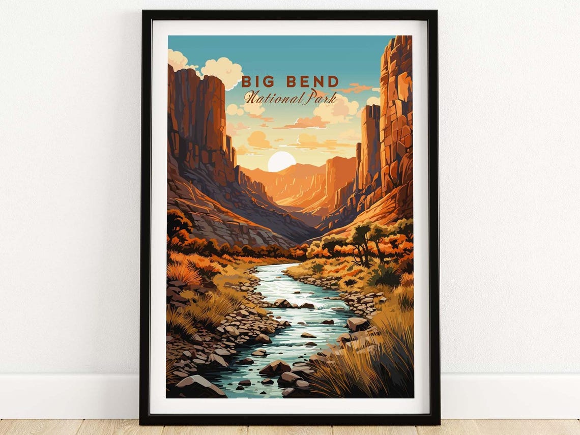 Big Bend National Park Texas Canyon River Sunset Scene Poster