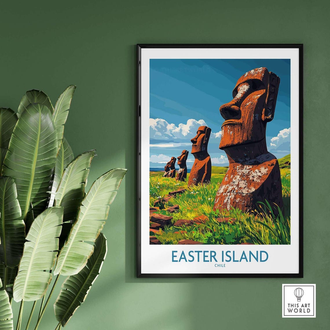 Easter Island Chile Moai Statues Hillside Vintage Travel Poster - Image 2