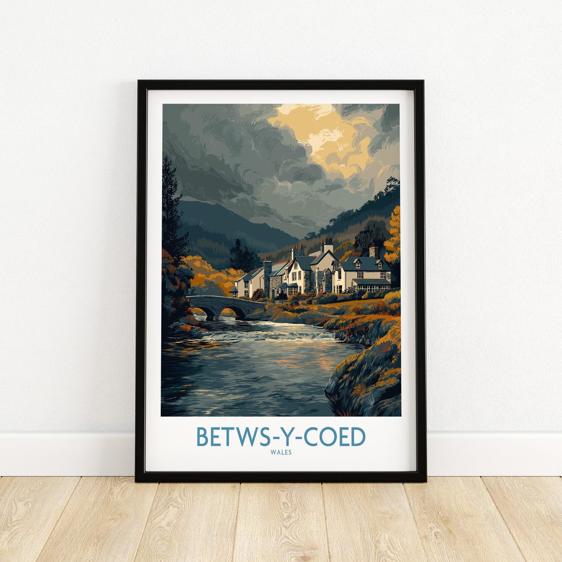 Betws-y-Coed Wales River Bridge Autumn Village Travel Poster