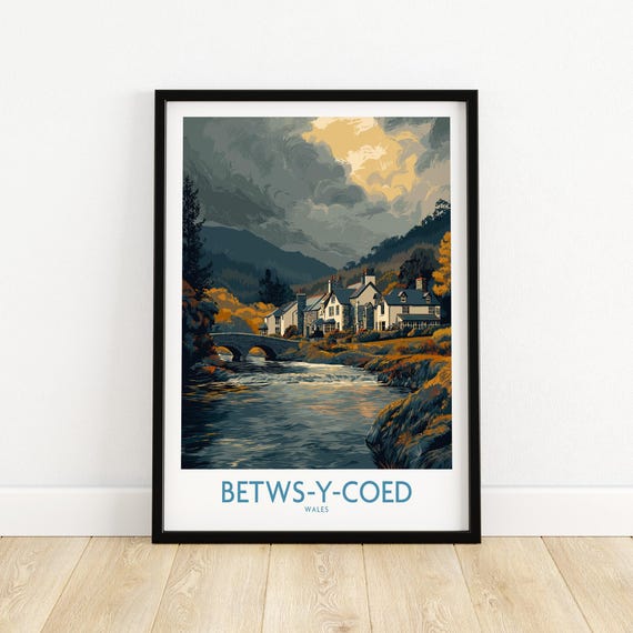 Betwsycoed Poster Wales Landscape Print Countryside Wall Art Scenic Nature Home Decor Travel Gift Welsh Mountains Illustration