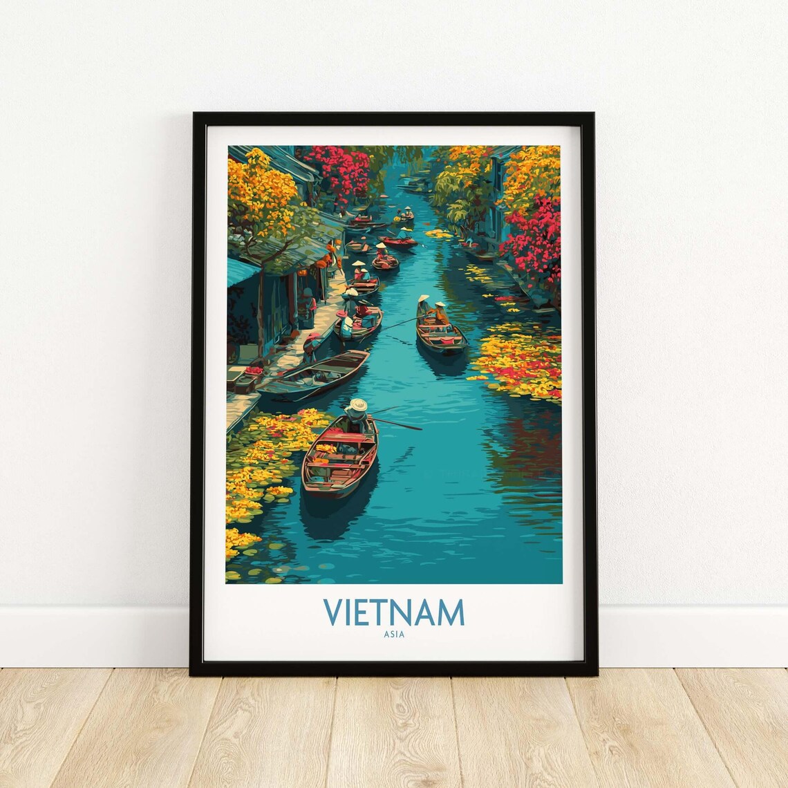 Hoi An Canal Boats Vietnam Vintage Travel Poster Asia Artwork