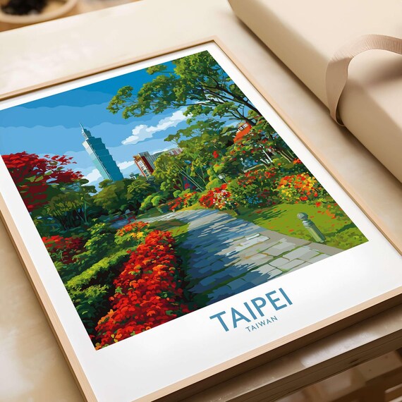 Taipei Taiwan City Park Garden Path With Taipei 101 View Poster