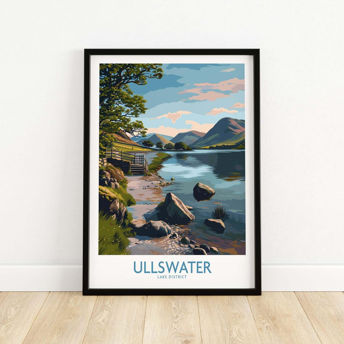 Ullswater Lake District Poster Rocky Shore Sunset Mountains Travel Art