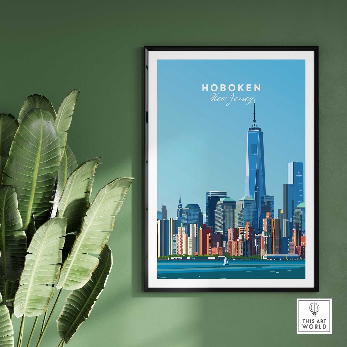 Hoboken New Jersey Manhattan Skyline Hudson River Travel Poster - Image 2