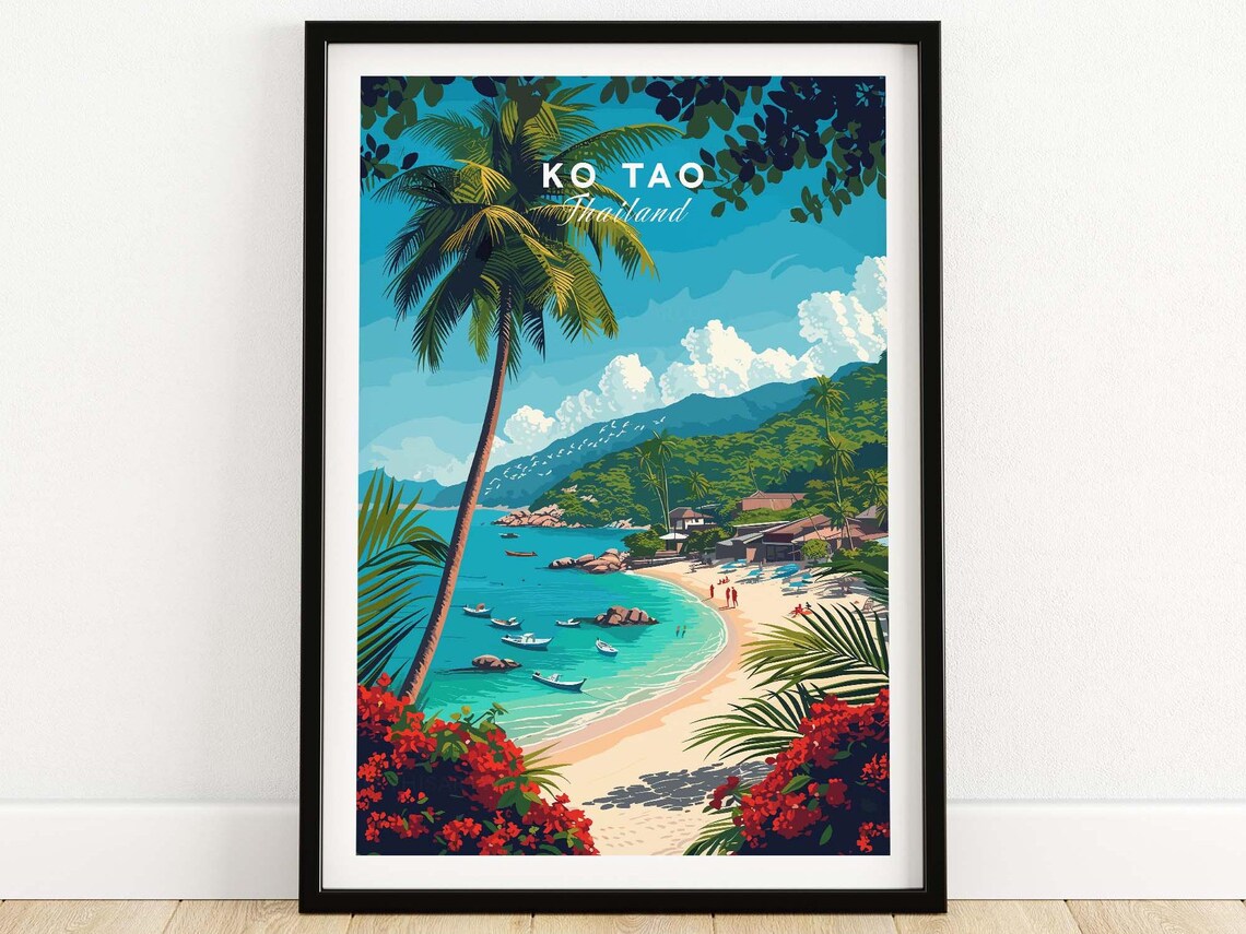 Ko Tao Thailand Tropical Beach Palm Trees Turquoise Cove Poster