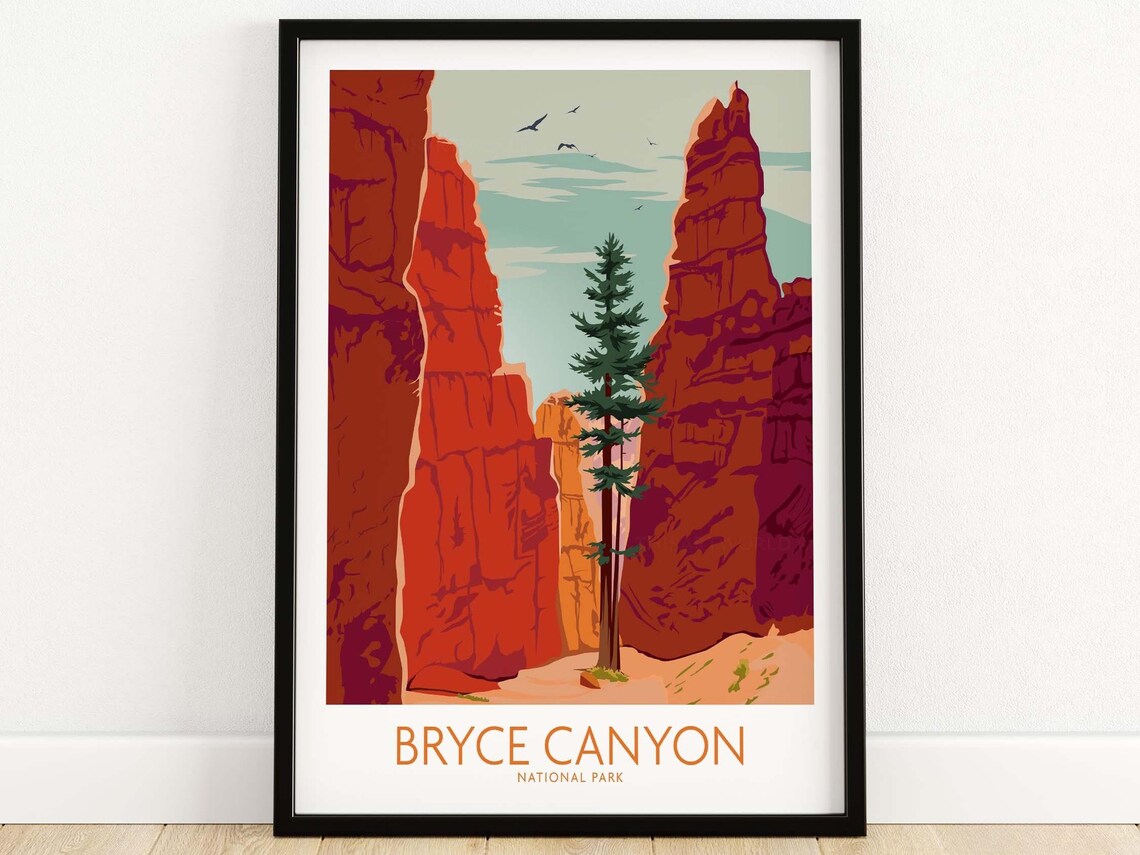 Bryce Canyon Vintage Travel Poster, Rustic Art Print