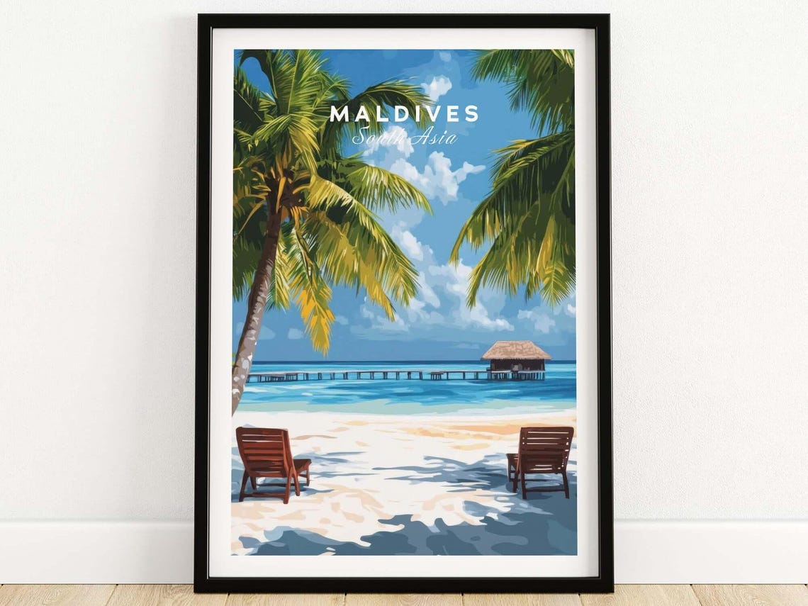 Maldives Tropical Beach Travel Poster, Home Decor