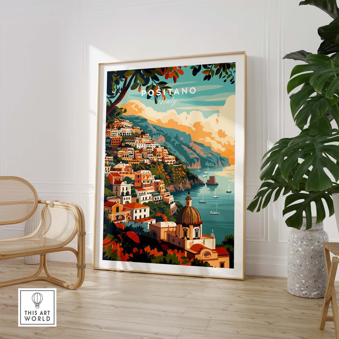 Positano Amalfi Coast Hillside Town Church Dome Coastline Poster - Image 2
