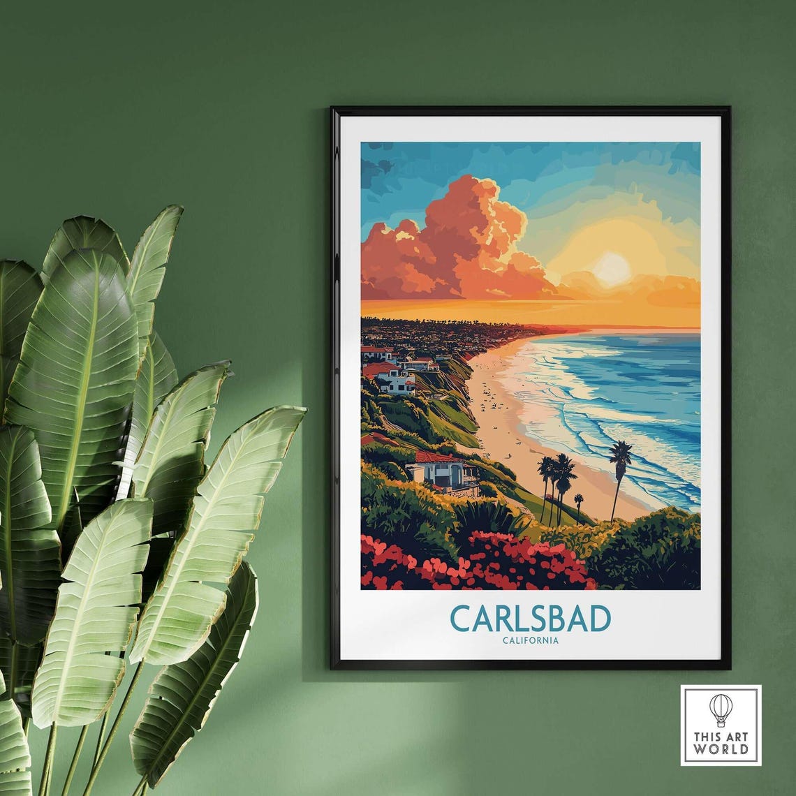 Carlsbad California Coastline Sunset Palms Ocean View Travel Poster - Image 2