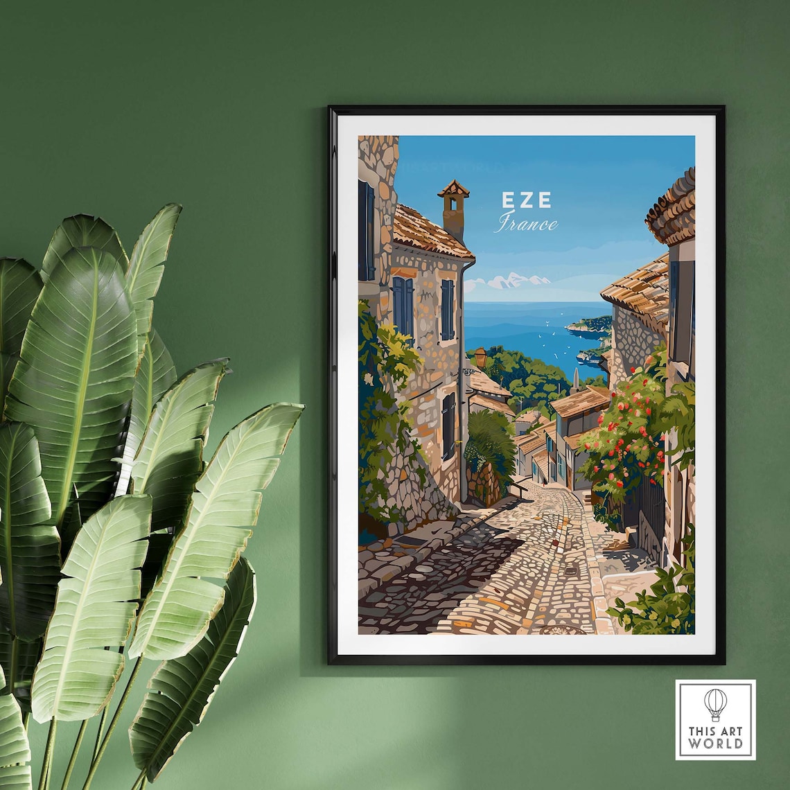 Eze France Old Stone Village Street to the Sea Vintage Travel Poster - Image 2