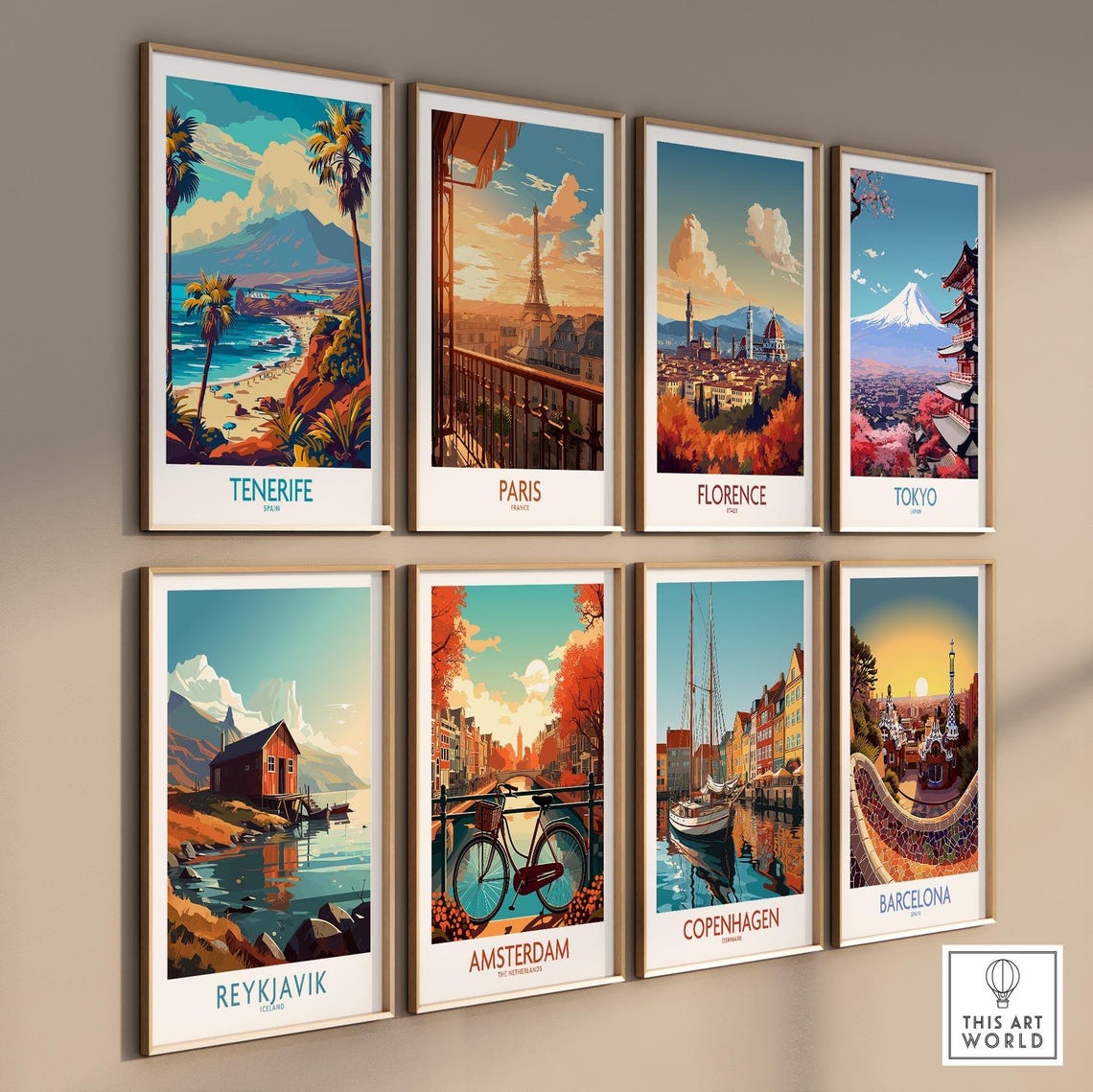 Sunny Tenerife Spain Palm Beach Umbrellas Bay Retro Coast Poster - Image 3