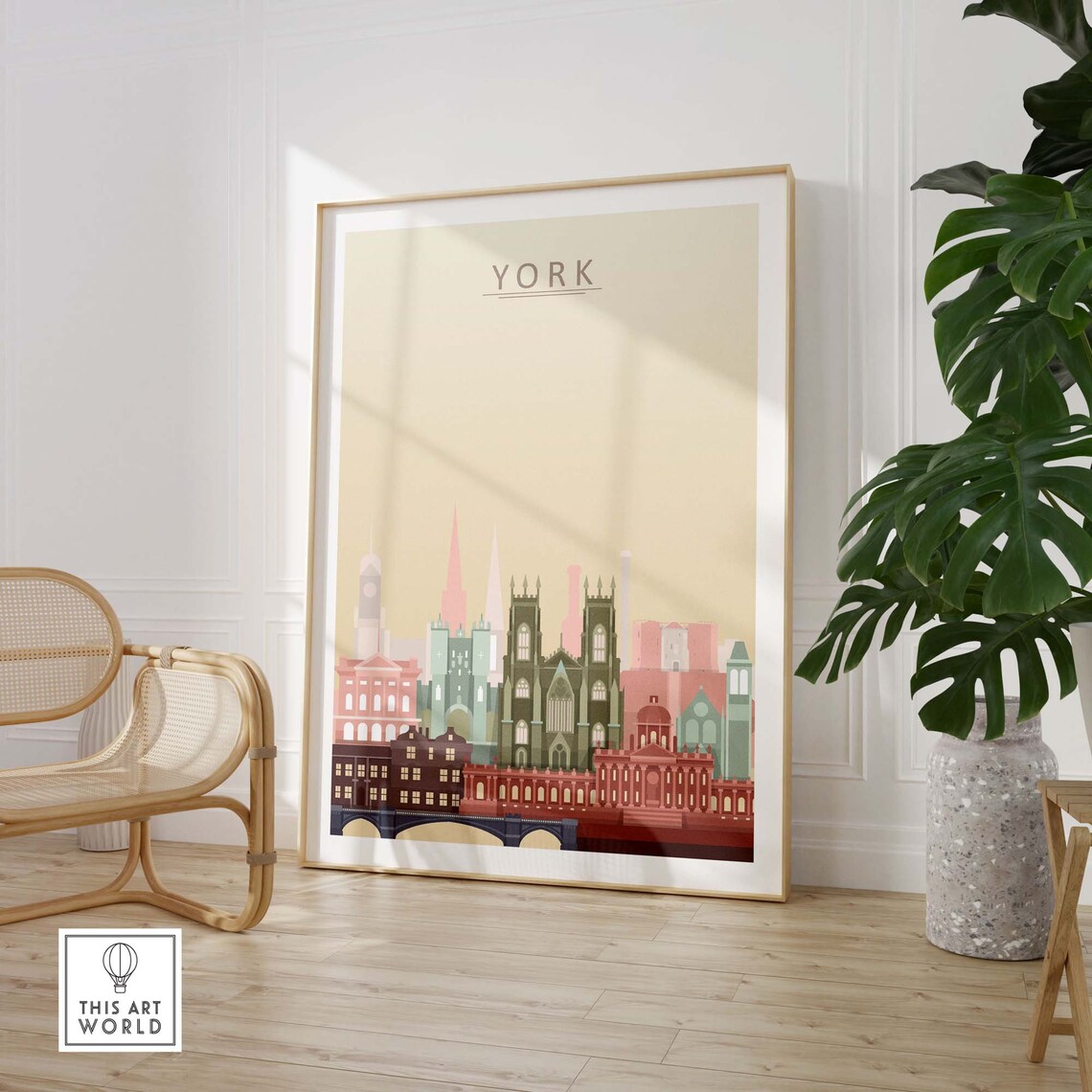 York England Minimalist Pastel Cathedral Skyline Decor Print - Image 2