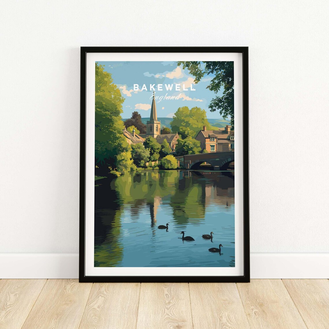 Bakewell England River Wye Church And Ducks Peaceful Scene Poster