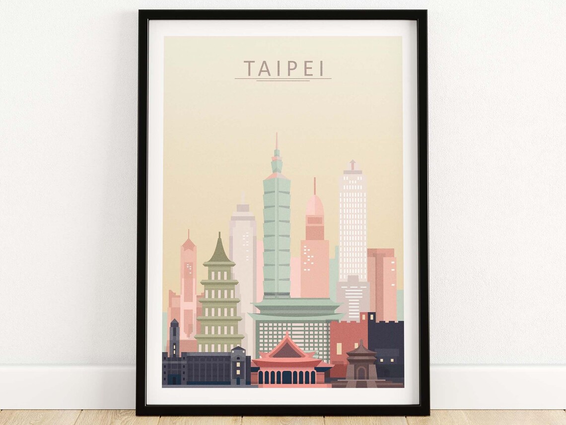 Taipei Skyline Minimal Flat Cityscape Taipei 101 Tower Taiwan Poster