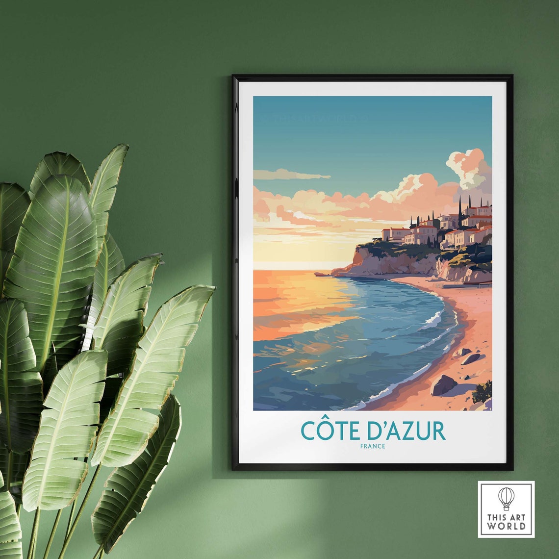 Côte d'Azur France Riviera Sunset Beach Cliffside Town Poster - Image 3