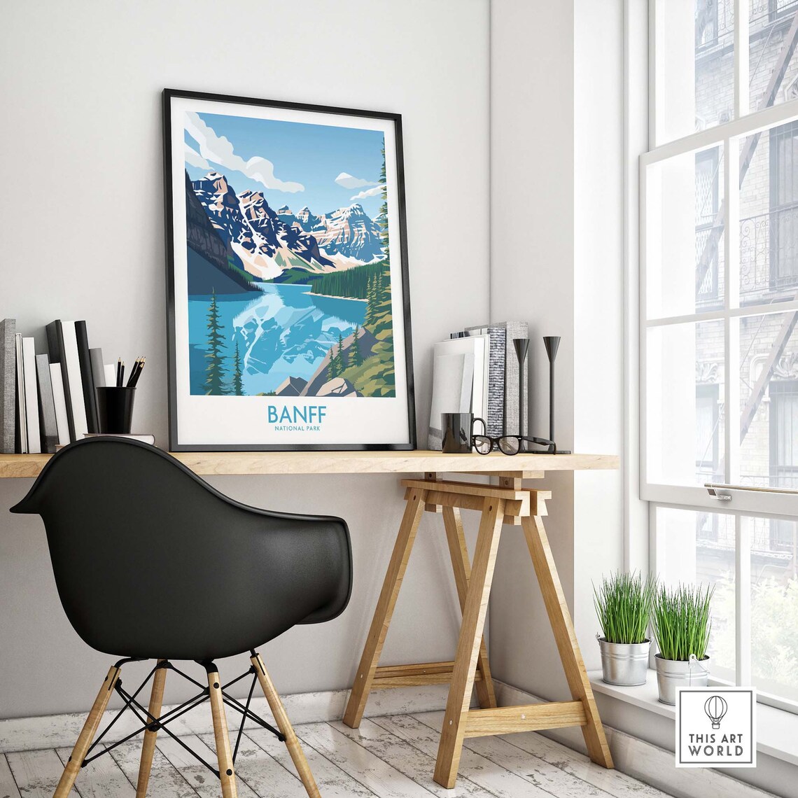 Banff National Park Turquoise Lake and Rocky Peaks Travel Poster - Image 4