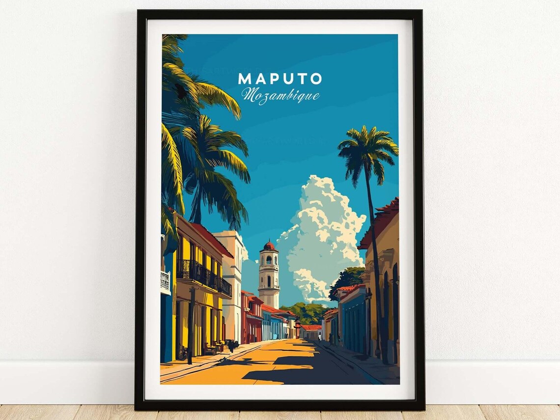 Maputo Mozambique Colonial Street Palm Trees Golden Sunlight Poster