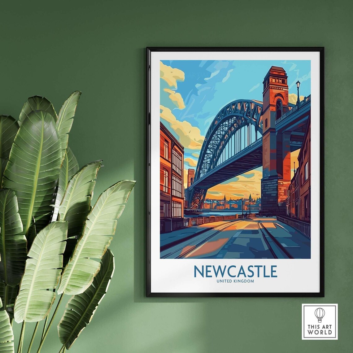 Newcastle UK Tyne Bridge Golden Sunset Quayside Travel Poster - Image 2