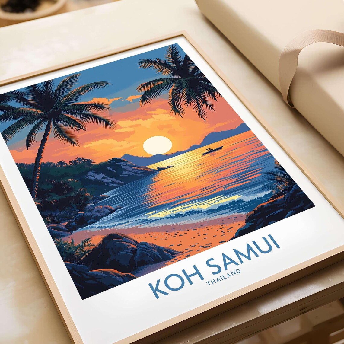 Koh Samui Thailand Travel Poster, Island Illustration