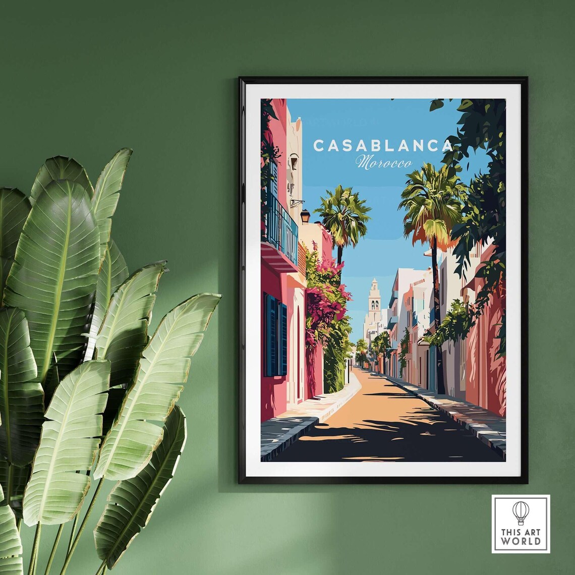 Casablanca Morocco Palm Street Old Town Vintage Travel Poster - Image 2