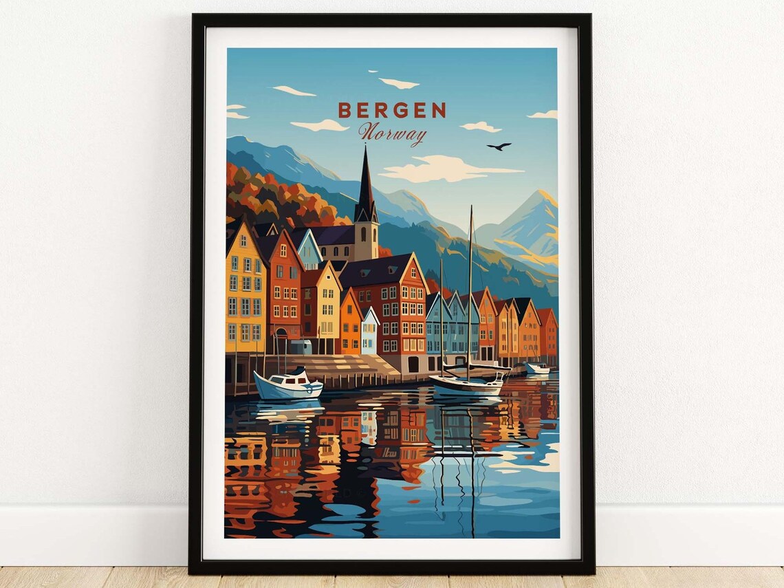 Bergen Norway Vintage Travel Poster Art Print