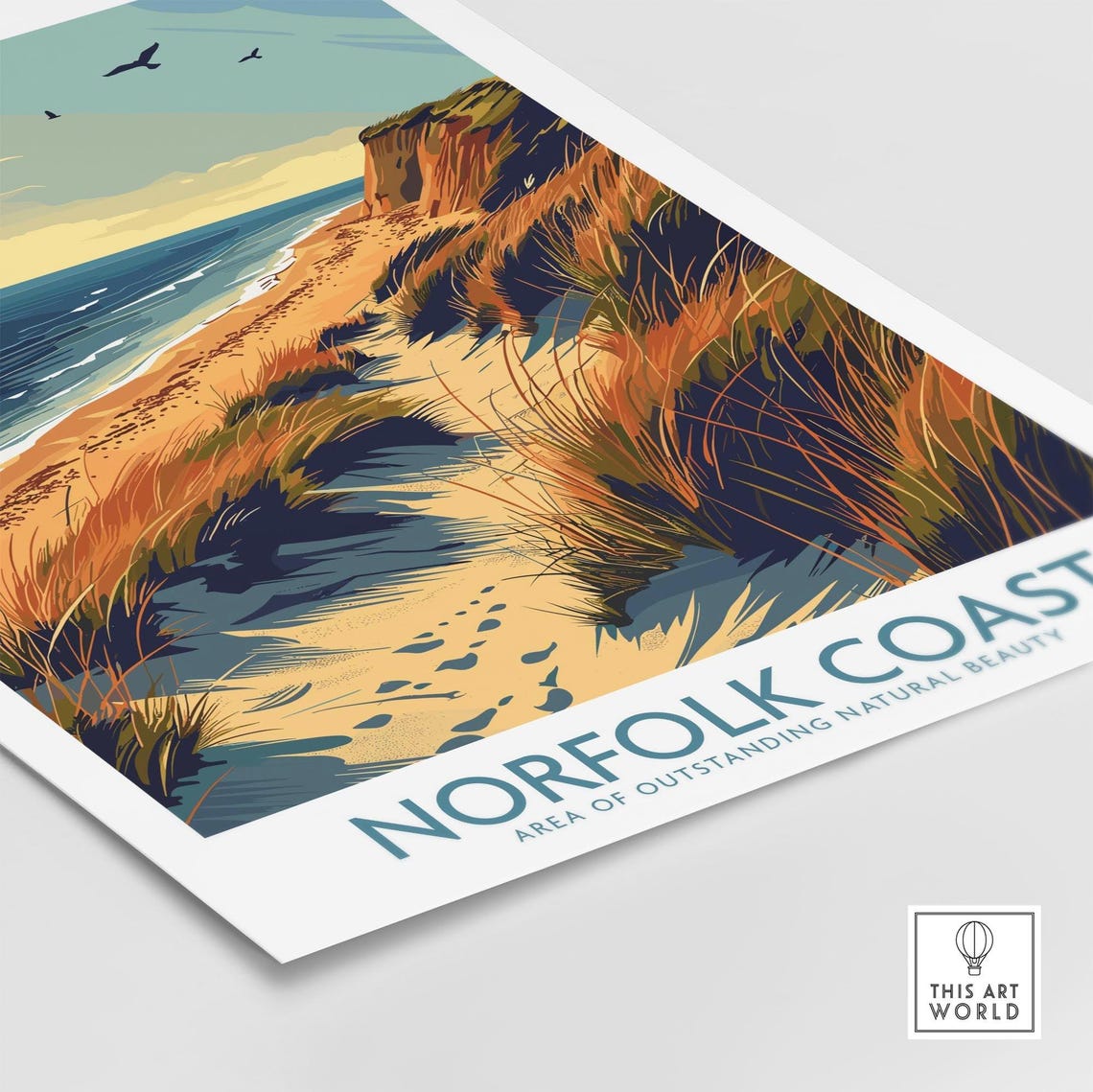 Norfolk Coast England Dunes Beach Path Birds Flying Art Poster - Image 4