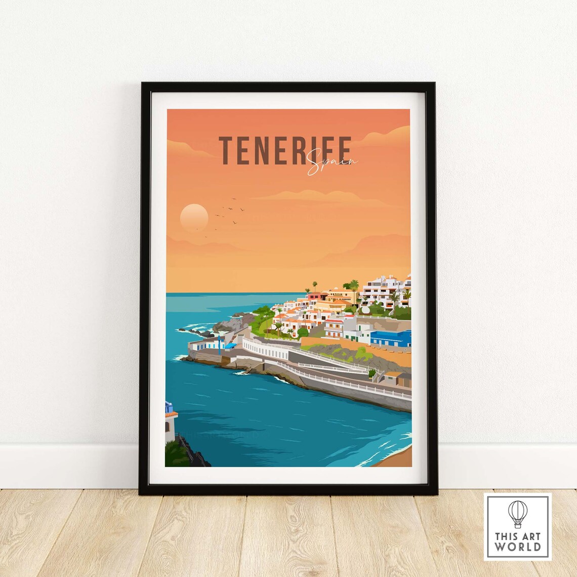 Tenerife Spain Coastal Town Golden Hour Sunset Scenic Poster