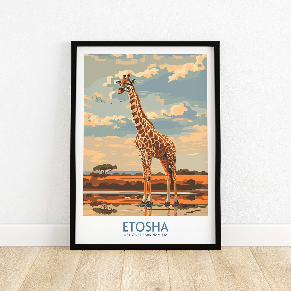Etosha National Park Namibia Giraffe Waterhole Travel Poster - Image 4