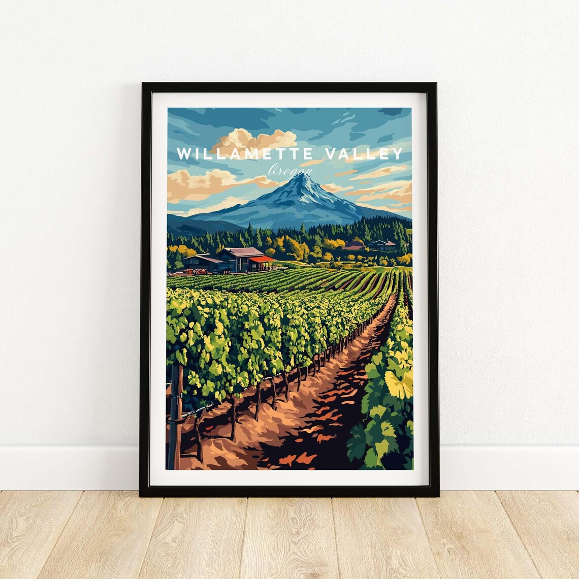Willamette Valley Oregon Vineyard Mountain View Travel Poster