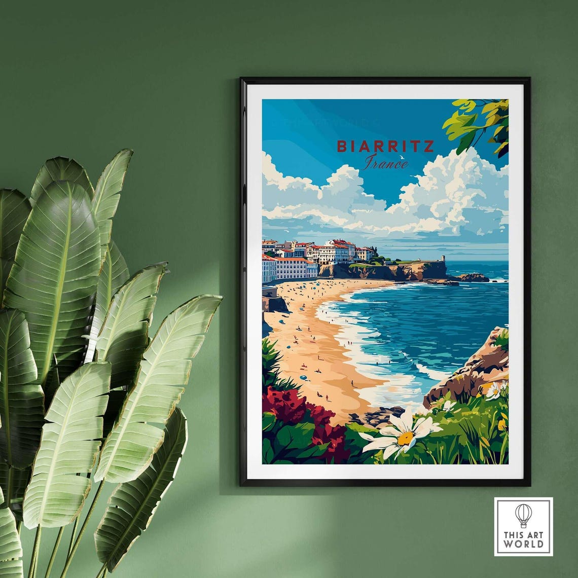 Biarritz France Beach Cliffs Coastal Town Vintage Travel Poster - Image 2