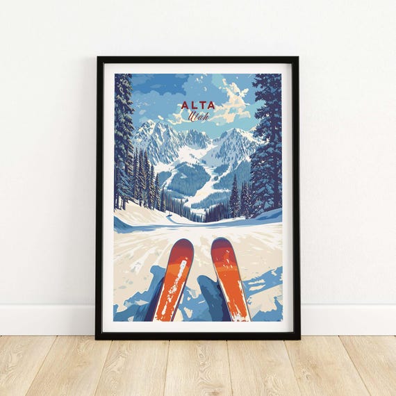 Alta Utah Ski View Print Panoramic Mountain Wall Art Winter Landscape Snowy Slopes Decor Skiing Gift Large Format Poster