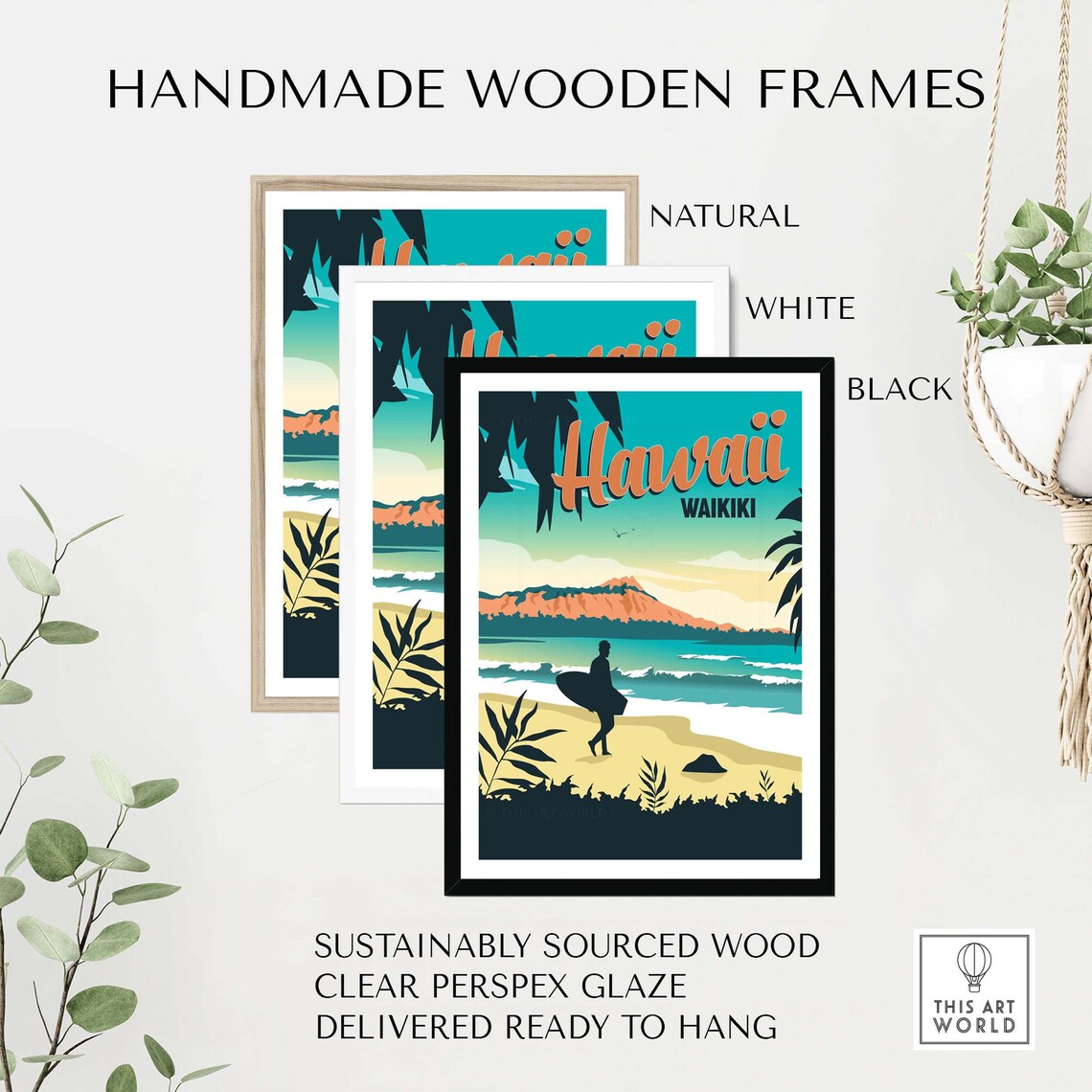 Waikiki Travel Poster, Hawaii Beach Art Print - Image 2