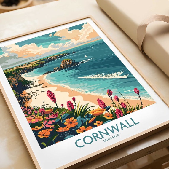 Cornwall Travel Poster Wall Art Print Home Decor Artwork Gift Illustration Lover