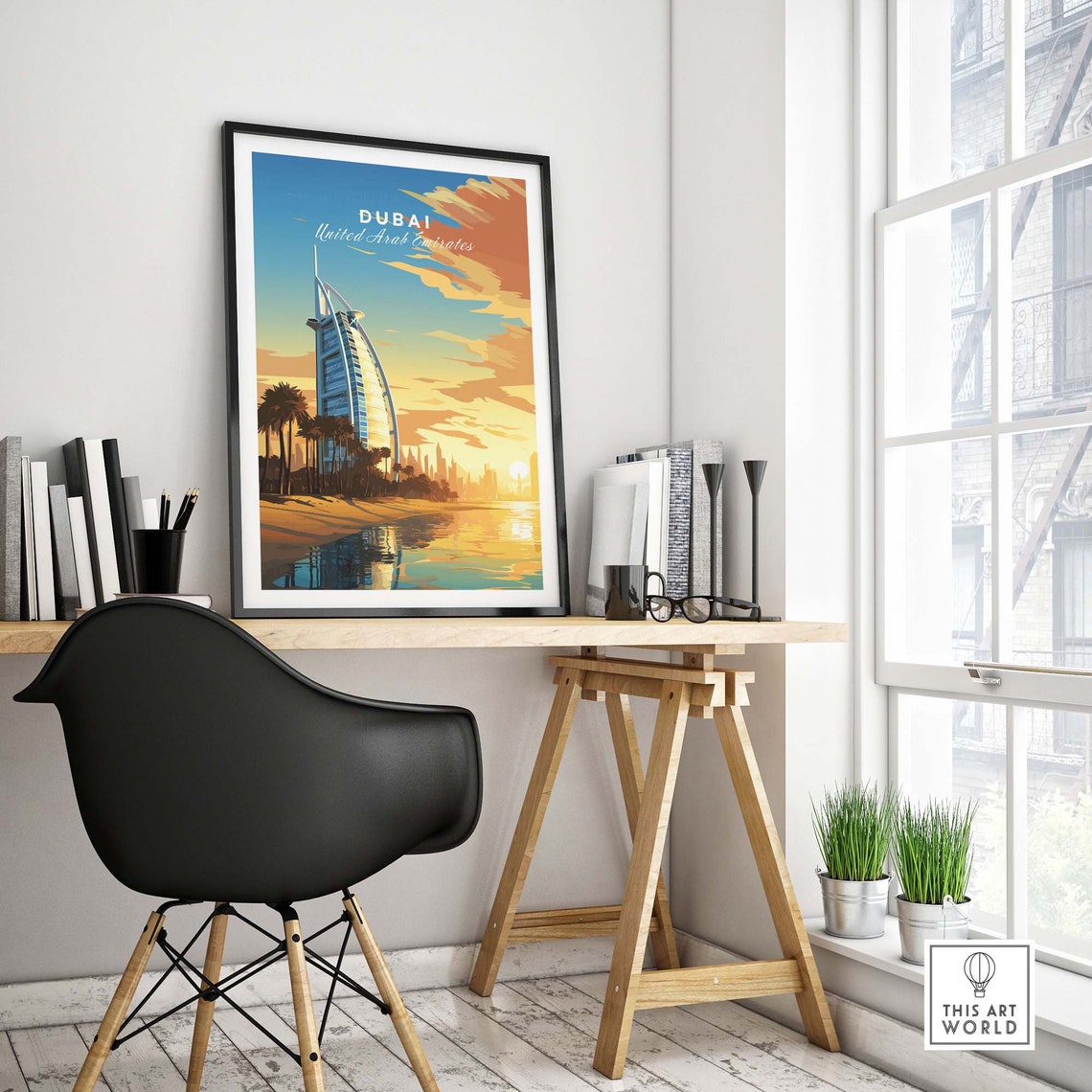 Retro Dubai United Arab Emirates Burj Al Arab Beach Sunset Poster - Image 4
