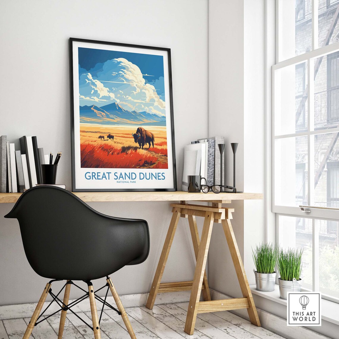Great Sand Dunes National Park Bison Grassland Vintage Travel Poster - Image 4