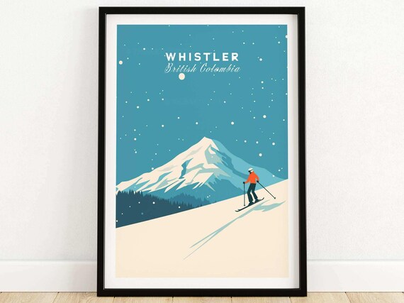 Whistler British Columbia Starry Night Skier Minimalist Travel Poster