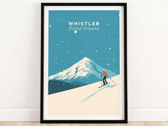 Whistler Ski Art Print Canada Ski Lodge Wall Art Home Decor Skiing Gift Ski House Decor Winter Sport Room Print Chalet Art