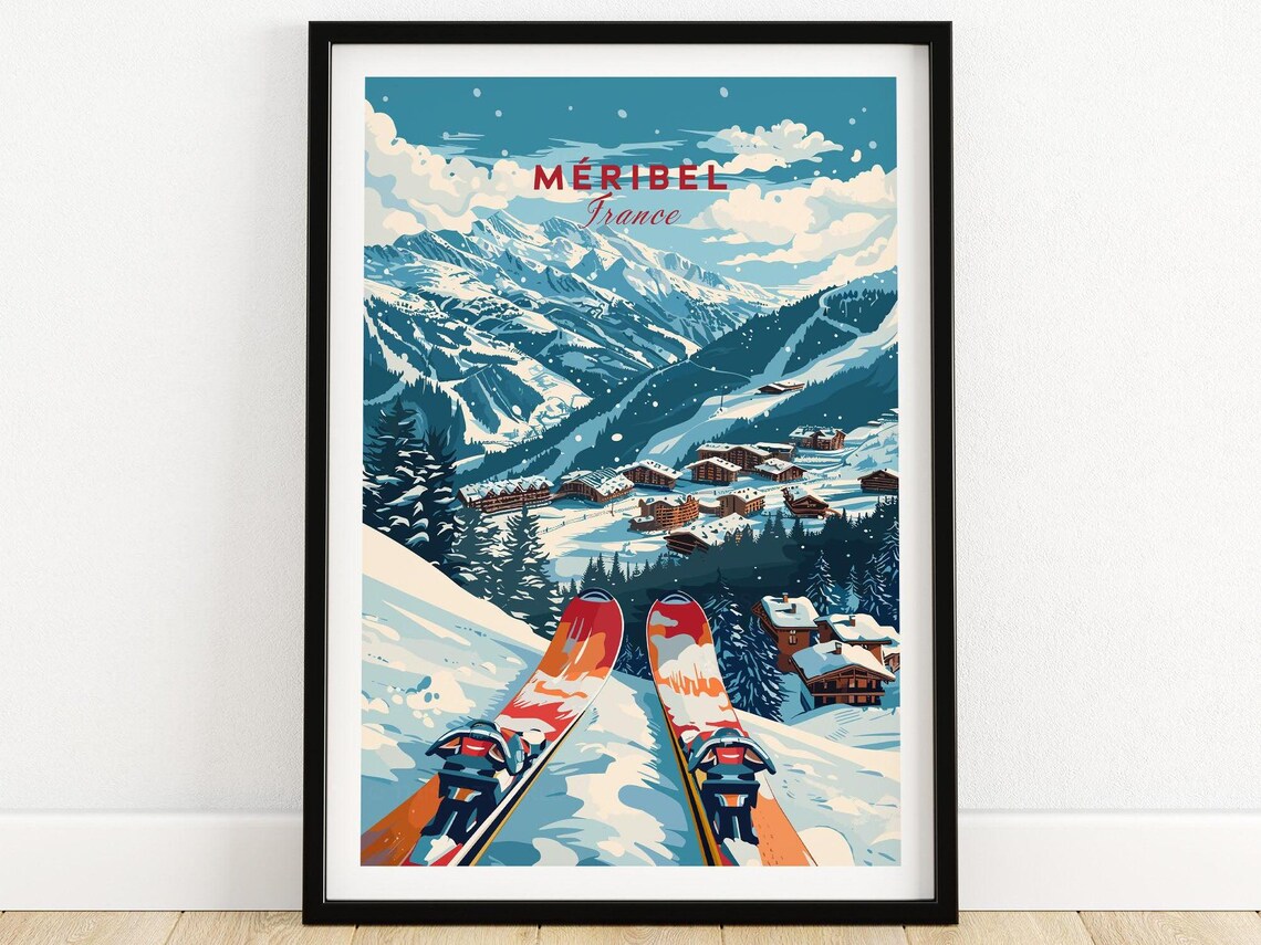 Méribel France Ski Tips Point of View Over Chalet Village Travel Poster