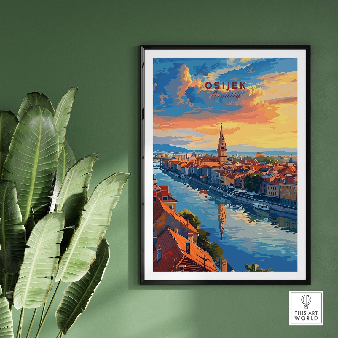 Osijek Croatia River Panorama Church Spire Boats Evening Travel Poster - Image 2