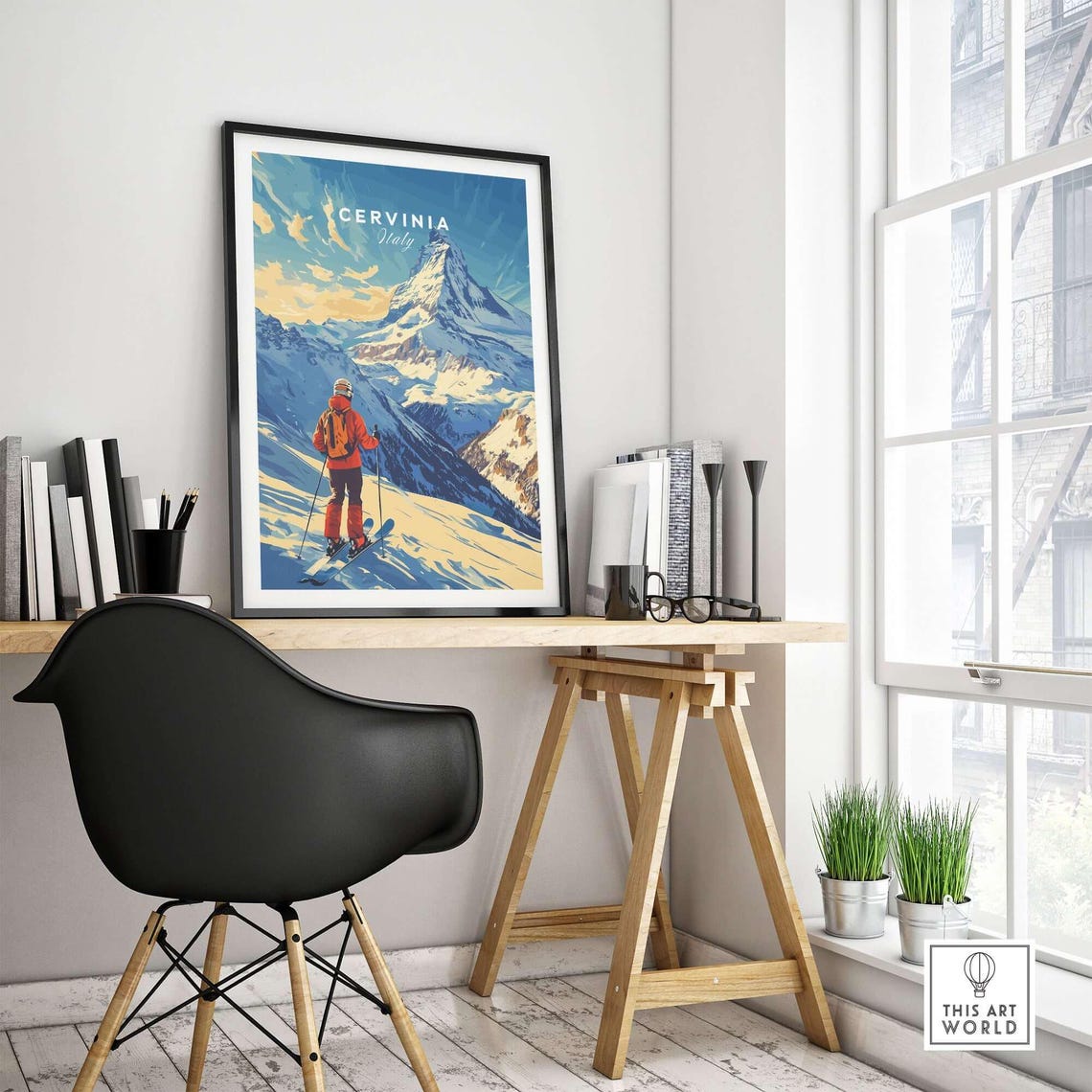Cervinia Ski Lodge Art Print, Winter Sports Art - Image 4